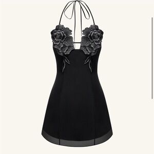 JW PEI Black Mini Dress with Floral Accents